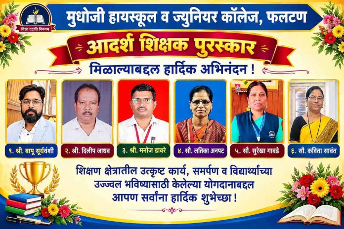 *मुधोजी हायस्कूलमध्ये गुणवंत शिक्षक पुरस्कारांचे वितरण; सहा शिक्षकांचा सन्मान*